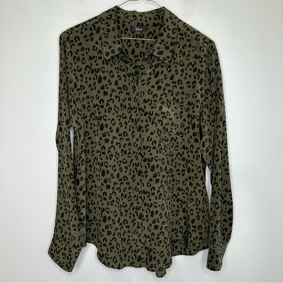 Rails 100% Silk Buttoned Down Shirt Kate Blouse In Olive Cheetah Print Size M - Picture 5 of 16